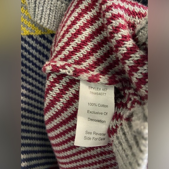 Cabi Long Wrap Cotton Sweater Colorblock Navy Grey Burgundy Yellow Warm Hygge XL - Picture 5 of 8